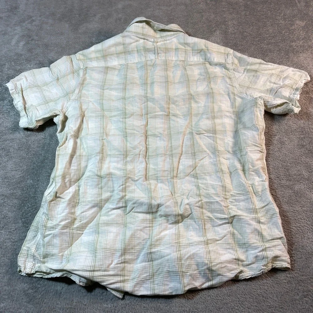 Banana Republic Shirt Men's Large Cream Linen Cotton‎ Plaid Outdoorsy Button Up